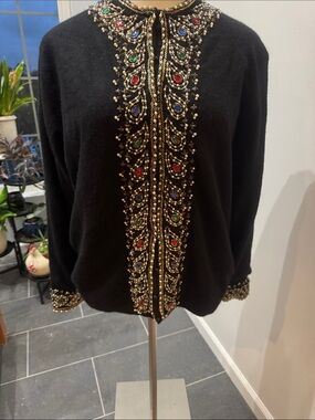 Embellished Amanta Vintage Black Beaded Women's Sweater Jacket